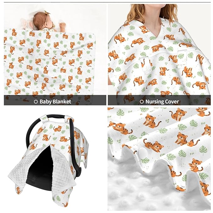 Tiger and Leafs Baby Car Seat Canopy Nursing Cover for Newborn Car Seat Breastfeeding Covers Blanket Newborn Shower Gift