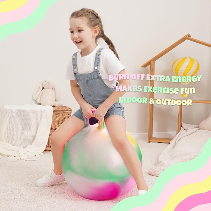 ZOOJOY Clouds Hopper Ball, Hopping Toys for Kids, 22 Inch Bouncy Ball with Handle for Boys Girls Aged 10+, Inflatable Clouds Bounce Hopper Toy with Pump