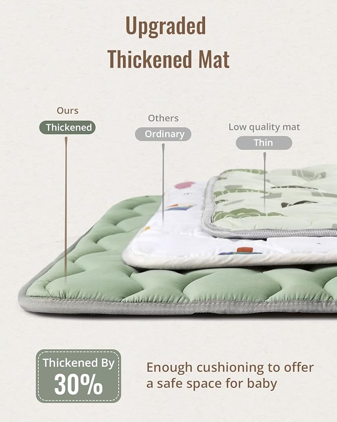 Blissful Diary Baby Play Mats for Floor, 71x59 Inch Extra Thicker & Large Soft Cushioning Foam Playmats for Babies and Toddlers, Foldable Washable Baby Crawling Mat for Playpen, Sage Green