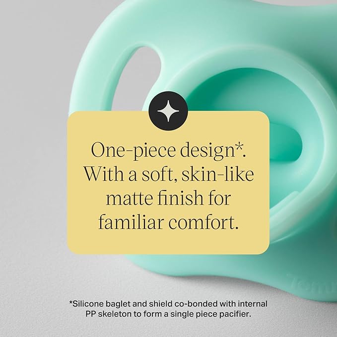 Tommee Tippee Ultra-Light StayPut Pacifier, One-Piece Silicone Design, 6-18m, 4 Pack
