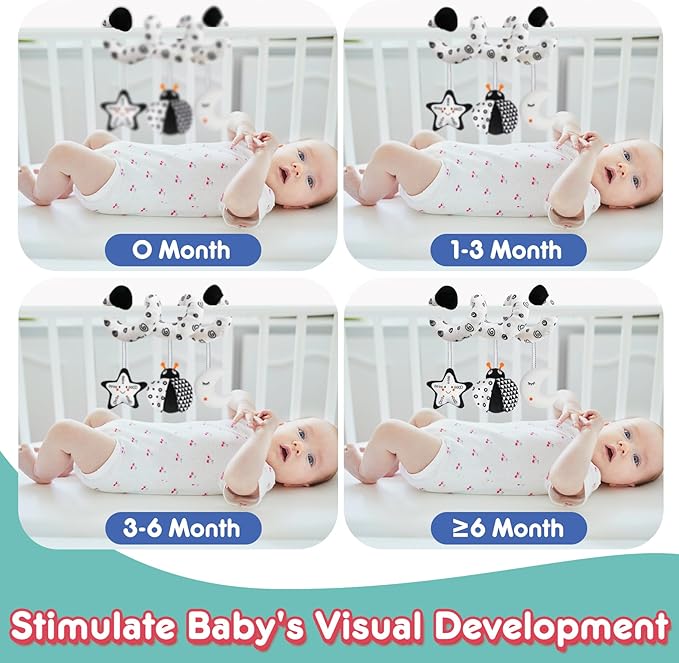 Baby Spiral Hanging Stroller and Car Seat Toys Black and White High Contrast Sensory Toy Newborn Plush Activity Toys Party Favors Quality Baby Shower Valentine's Gifts