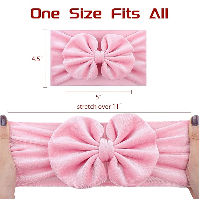 YanJie Hairband - Velvet Bows for Baby Girls, Soft Handmade Headbands, Ideal Gifts for Toddlers, Girls Infant, Kids, 2 Pack - Red, Pink