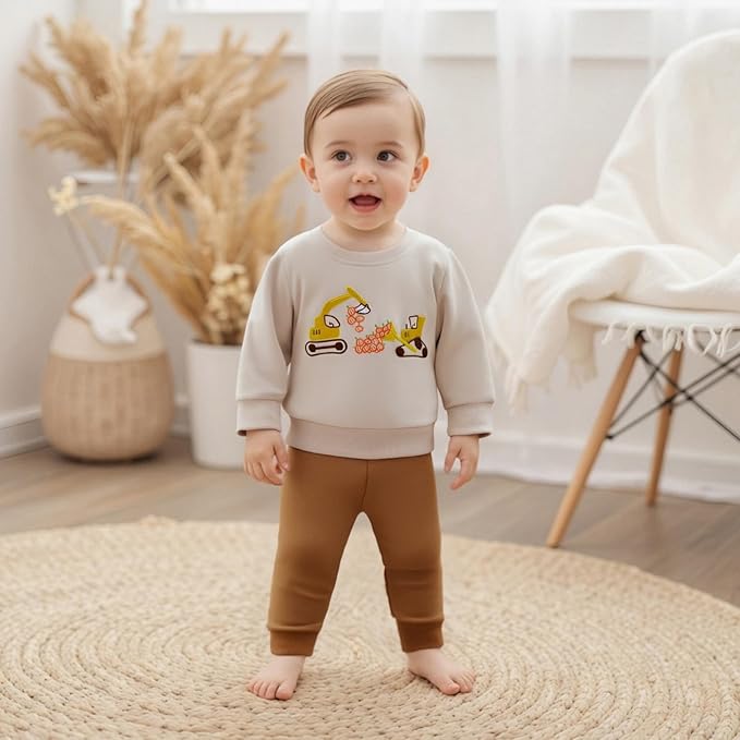WZTYYDS Toddler Baby Boy Fall Clothes Letter Truck Long Sleeve Pullover Sweatshirt Tops Joggers Pants Set Winter Outfits