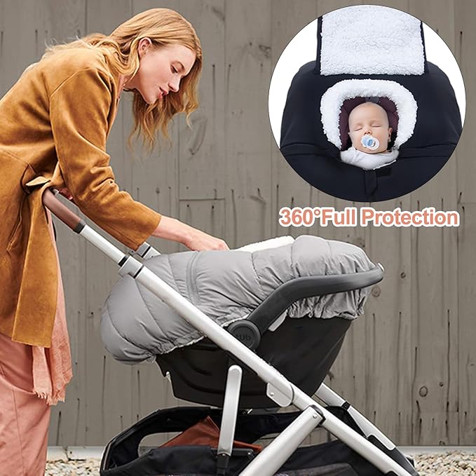 Winter Baby Car Seat Cover, Carseat Cover for Baby Seat or Stroller, Windproof Warm Infant Car seat for Newborn Keep Babies Warm Bunting Bag (Black)