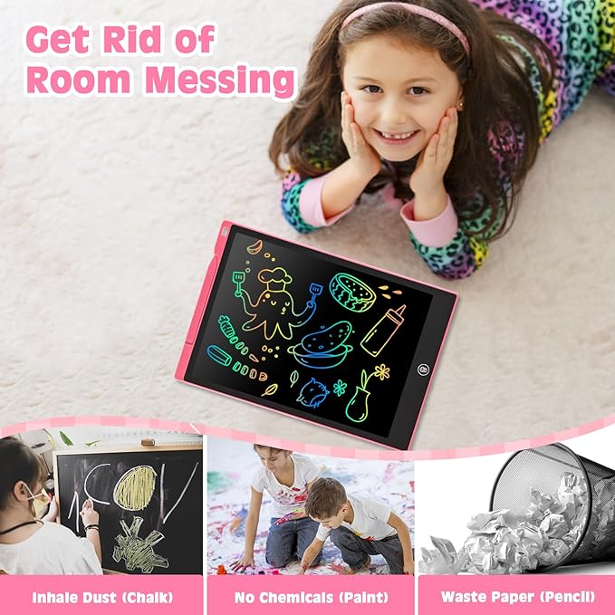 cimetech LCD Writing Tablet, Toddler Girl Toys for 1-3 Year Old, 12 Inch Drawing Pad for Kids Doodle Board, Learning and Educational Kids Toys for 4 5 6 7 8 Year Old Boys Birthday Gift, Pink