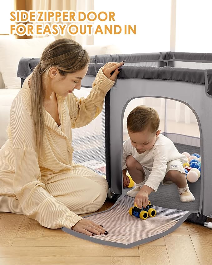 Baby Playpen with Mat, 71" x 59" Extra Large Play Yard for Babies and Toddlers, Baby Fence with Soft Thick Play Mat, Indoor Safety Activity Center for Infants, Easy to Assemble and Clean（Gray）