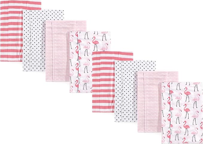 Hudson Baby Cotton Poly Flannel Burp Cloths Multipack, Flamingos 8-Pack, One Size