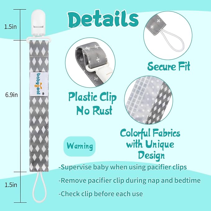 babygoal Baby Neutral Pacifier Clips, 3 Pack Binky Paci Holder and Leash Fits for Most Pacifier and Binkies PS06