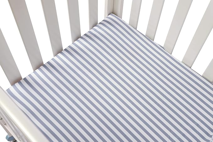 Onacosht Pack n Play Sheets 2 Pack Stretchy Jersey Knit Playard Fitted Sheets Portable Mini Crib Sheets Set, Convertible Playard Mattress Cover, White and Grey, Stripes and Dots