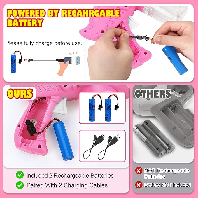 Bubble Gun Toys for Girls: Bubble Machine for Kids 2 Rechargeable Dino Toys Easter Basket Stuffers Gift for 3 4 5 6 7 8 Girls Toddlers Ages 4-6 Outdoor Summer Birthday Christmas Valentines