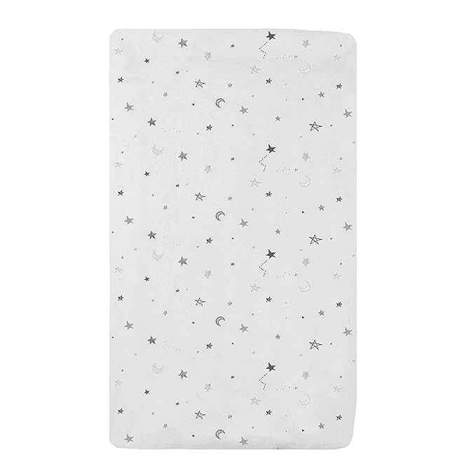 TL Care Printed 100% Natural Cotton Jersey Knit 18 x 36 Cradle/Bassinet Sheet - Fitted, Gray Stars and Moons, Soft Breathable, for Boys and Girls