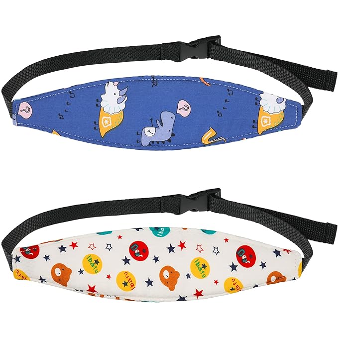 HESTYA 2 Pieces Baby Carseat Head Support Band Strap Headrest Stroller Seat Sleeping Headrest Neck Relief Head Strap Headband for Kids Children Toddler Infant(Dinosaur and Bear)