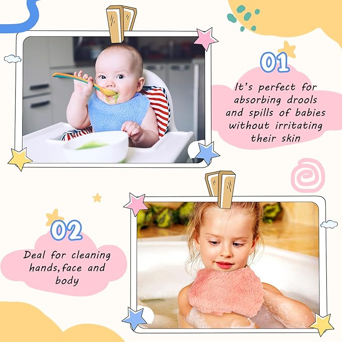 Handepo 100 Pack Baby Washcloths Bulk 10 x 10 Inch Microfiber Coral Fleece Baby Face Towels Absorbent and Soft Wash Cloths for Newborns Infants and Toddlers(Colorful)