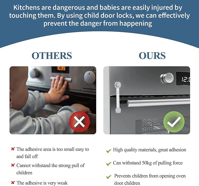 Door Locks for Kids Safety Child Safety Cabinet Drawer Door Refrigerator Lock Latches Adjustable Strap,3M Adhesive No Screws & Magnets Multi-Purpose for Furniture Kitchen Ovens Toilet Seats. (2 Pack)