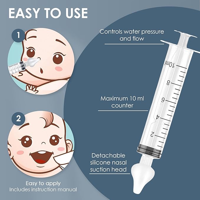 Bluet B - Baby Nasal Syringe (4-Pack) - Safe Silicone Nasal Aspirator for Newborn - Infant Mucus Removal - 10ml Nose Cleaner Syringe for Baby - Toddler Congestion Relief - Reusable Tips - White