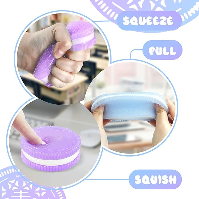 Sticky Cookie Squishies Fidget Toys Adults, Squeeze Toys Fidget Toys for Autism, Stress Balls for Adults Fidgets Birthday Easter Basket Stuffers(2 Pack Green Purple)