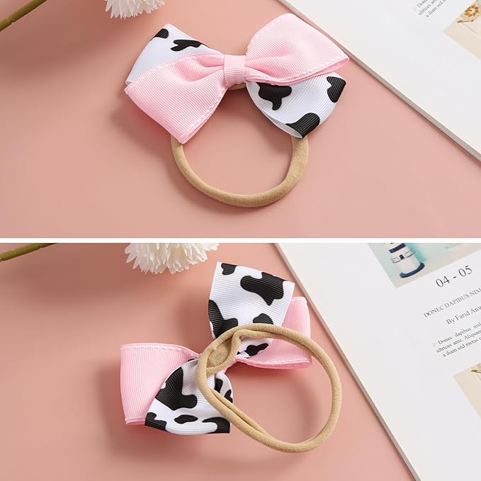 Fancheer Baby Girls Cowgirl Pink Cow Bow Headband Infant Toddler Birthday Party Hair Accessories