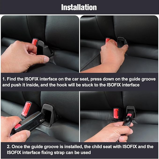 ISOFIX Interface Belt Latch Guide, 4Pcs Black Car Seat Latch Guides, ISOFIX Latch Guide Groove Bracket Connector for Car Seats (4Pcs Black)