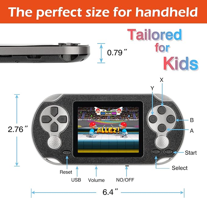 16 Bit Handheld Game for Kids Adults, 3.0'' Large Screen Preloaded 230 HD Classic Retro Video Games with USB Rechargeable Battery & 3 Game Cartridges for Birthday Gift for Kids 4-12 (Black)