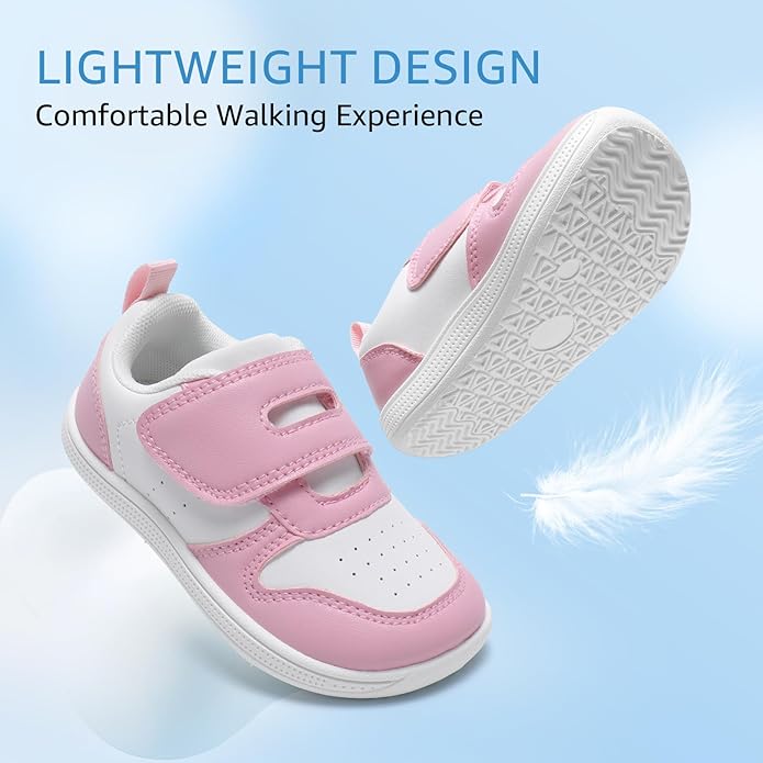 Toddler Wide Toe Box Barefoot Shoes Boys Girls Sneakers Zero Drop Kid Tennis Running Shoes Lightweight Non-Slip Comfortable Leather First Walking Shoe Outdoor Activities School