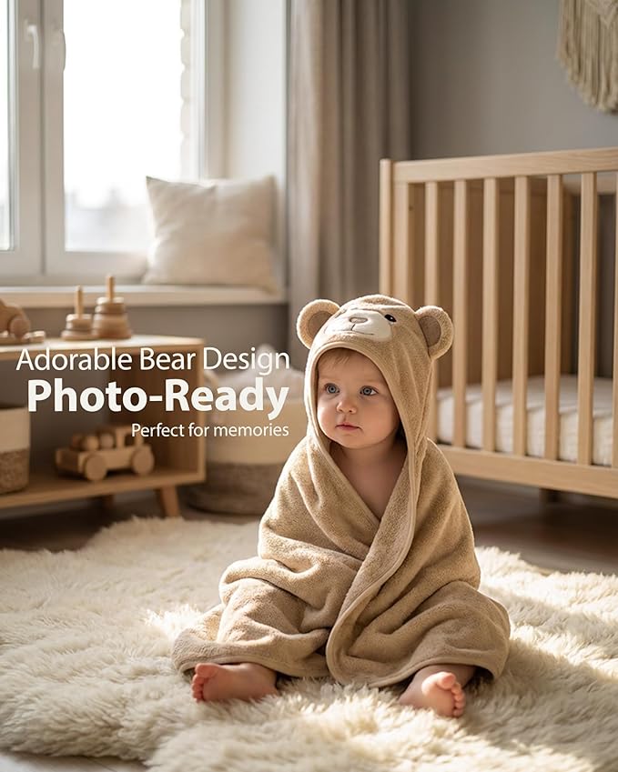 MINIBOO Hooded Baby Towels for Newborn - Super Soft Baby Bath Towels with Hood, Highly Absorbent Viscose Made from Bamboo Hooded Towel for Infant, Toddler and Kids, Baby Essentials