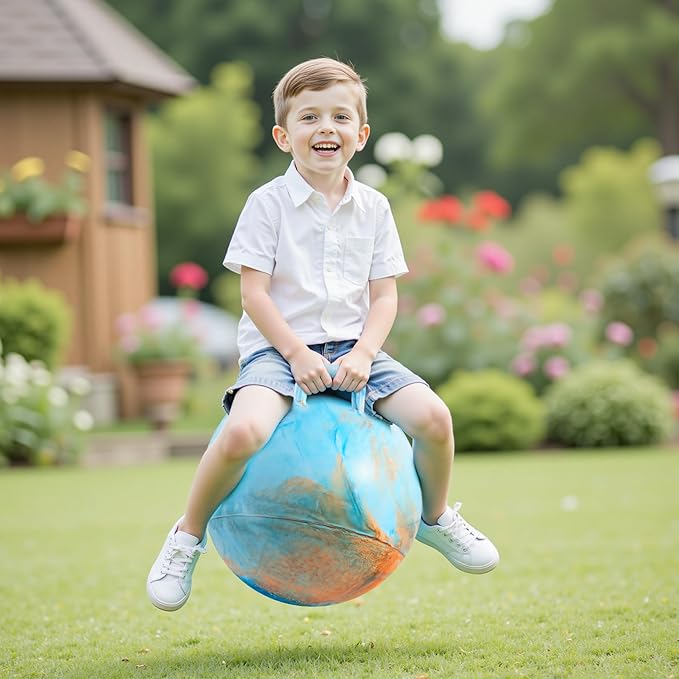U&C Planet Hopper Ball 20 inches Bouncy Ball with Handle for Kids Age 5-9 Clouds Hoppity Hop Sit and Bounce Jumping Hopping with Pump and Gift Box Great Gift for Birthday Christmas