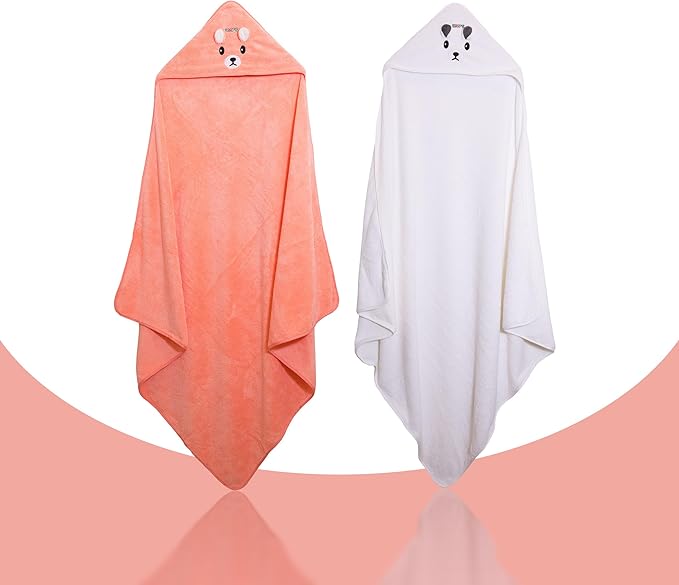 Ioly's Hooded Baby Bath Towels for Newborn Essentials 41" Set of 2 Towels with Hood for Kids Babies Toddler Infant (Large) Baby Towel Cosas para Bebes recien nacidos Bath Items (White and Orange)