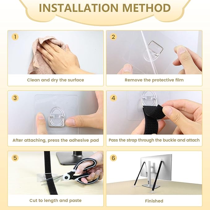 8 Pack Cut to Length TV Safety Straps for Flat Screen, No-Drill Adjustable Anti-Tip Earthquake Straps for TV and Furniture，Including 1in*32ft Hook and Loop Straps with 16 Adhesive Anchors