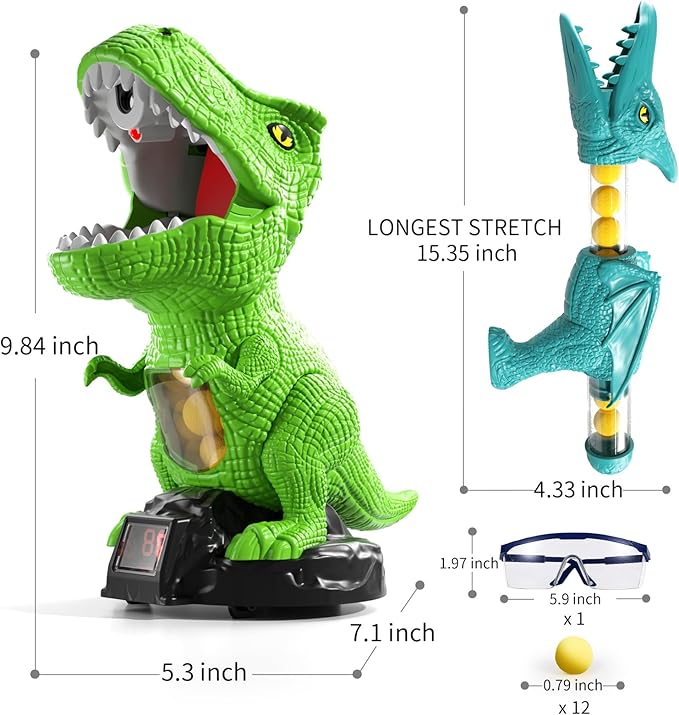 Dinosaur Shooting Boy Toys for Kids Age 3 4 5 6 7 8 - Moveable Shooting Game with Scoreboard, Light and Sound, 12 Foam Balls, Boy Toddler Toys 5-7 6-8 8-10, Competition Game Gifts (Green)