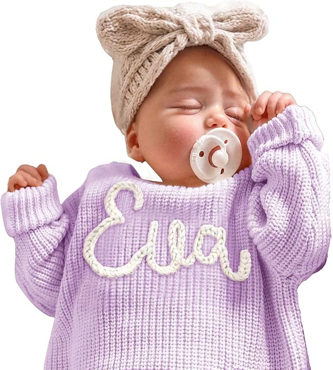 Personalized Baby Knit Sweater, Custom Baby Sweater with Hand-Embroidered Name and Monogram, Customized Unique Gift for Baby