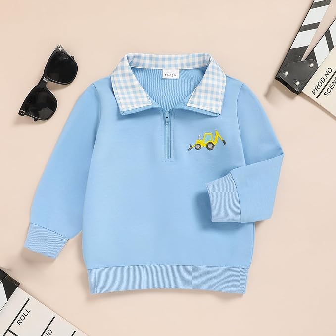 Toddler Boy Quarter Zip Collared Pullover Long Sleeve Fall Winter Baby Boy Clothes Outfit 12M-4T