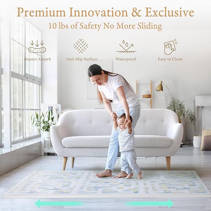 PopsyKosy Premium Baby Floor Play Mat - Extra Thick & Cushioned 1 inch Playroom Foam Mat, Non-Toxic Odorless - 6 Tiles - Spacious 6x4 ft. - Stylish, Waterproof for Kids & Toddlers-Pastel Blue Gray