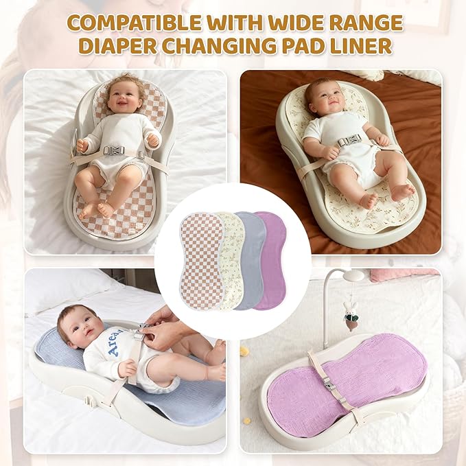 4 Pcs Changing Pad Liners Fits in Peanut Shape Changing Pad Waterproof Diaper Mats Organic Cotton Peanut Mats are Warm on a Baby's Back, Washable Reusable (Blue)