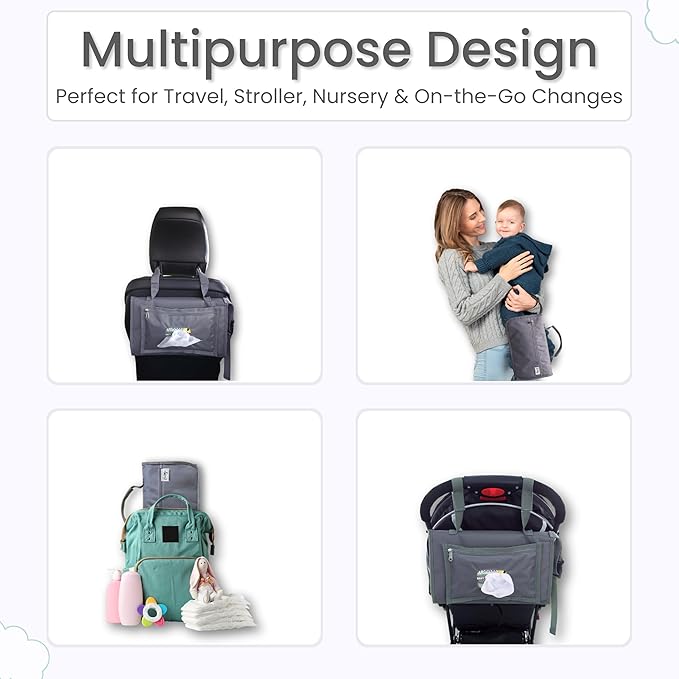 Portable Diaper Changing Pad - Compact Foldable Waterproof Travel Baby Changing Mat, Lightweight On-The-Go Diaper Clutch with Built-in Cushion & Wipe-Clean Surface