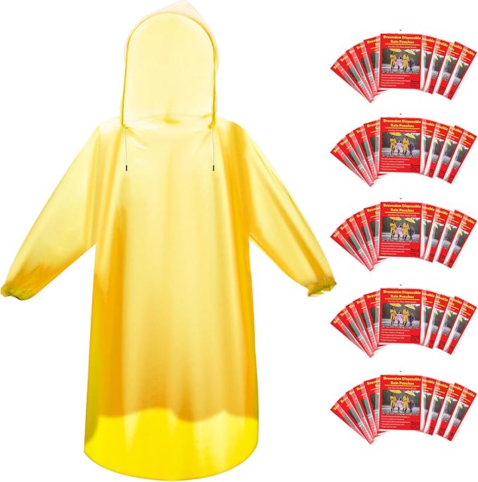 6 & 20 & 50 Pack Disposable Rain Ponchos for Adults/Youth, Waterproof PE Raincoats with Drawstring, Camping/Emergency