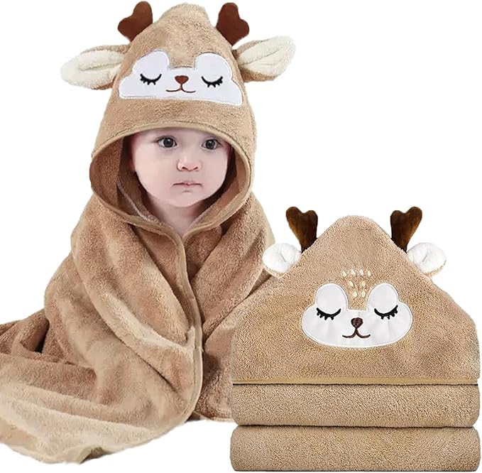 Hooded Baby Towels - Premium Ultra Soft Organic Baby Bath Towel – Absorbent and Hypoallergenic Towels for Baby Boy Girl, Toddler, Newborn Essentials (Brown)
