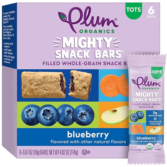 Plum Organics Mighty Snack Bars - Blueberry - 0.67 oz Bars (Pack of 48) - Organic Fruit and Vegetable Toddler Food Snack Bars