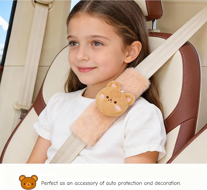 2 PCS Seat Belt Cover Pad, Cute Kawaii Animal Bear Seatbelt Covers for Kids and Adults, Winter Plush Fluffy Soft Seat Belt Cover, Cartoon Seatbelt Cushion,Car Seat Strap Pads (F-Bear)