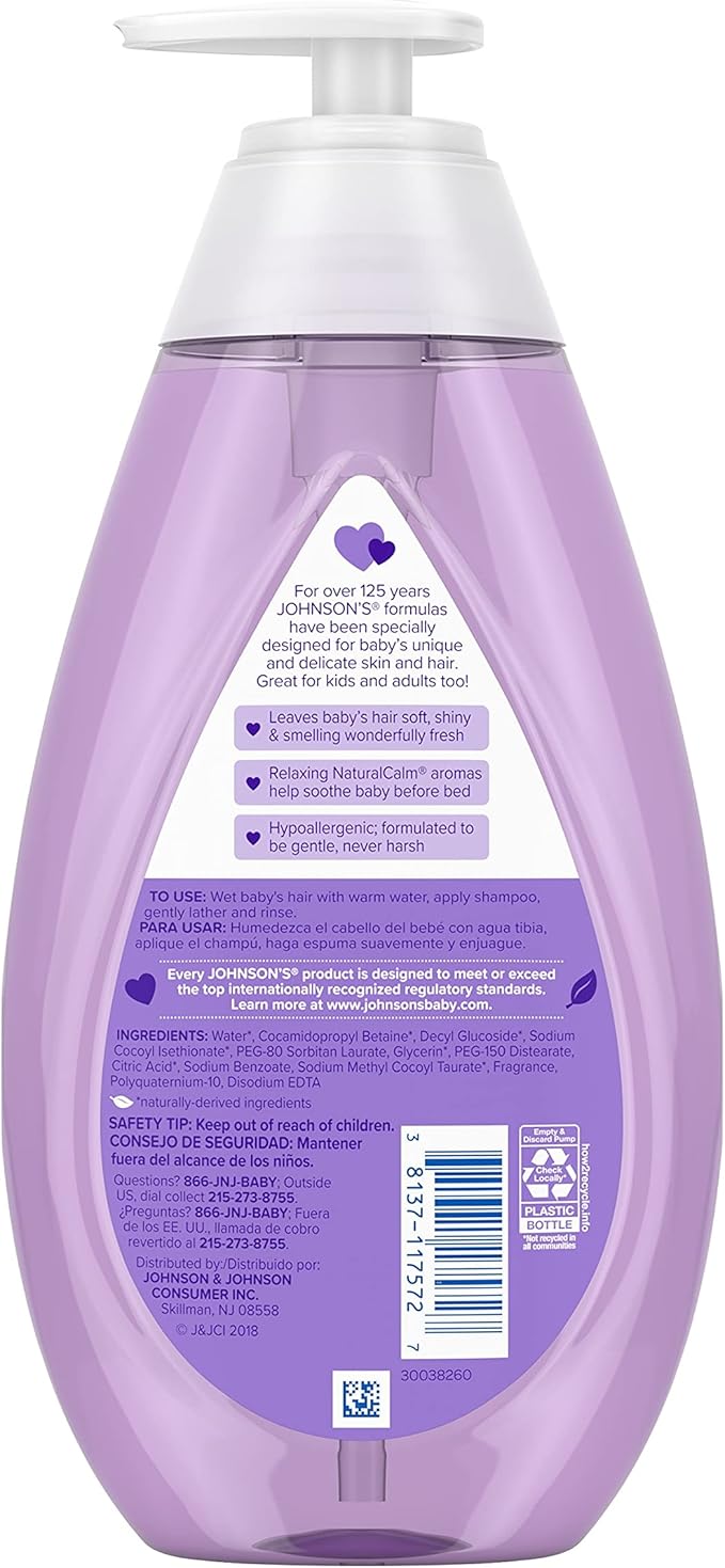 Johnson's Baby Shampoo, 20.3 fl. oz, Pack of 2 | Calming Formula | Hypoallergenic | Tear-Free | No Parabens