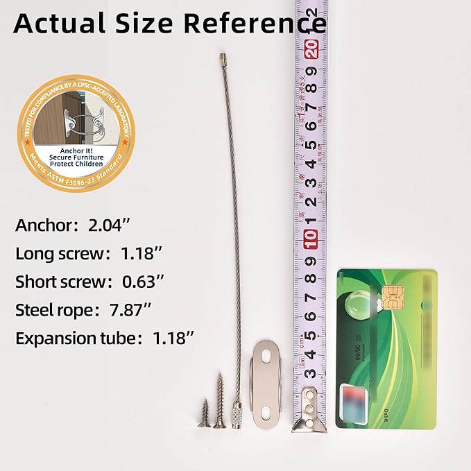 Furniture Anchors 10-Pack, Anti Tip Furniture Anchors for Baby Proofing, Extra-Strong Metal Wall Anchor Straps with Steel Cable to Secure Dresser, Bookcase, Wardrobe & Cabinet, Silver