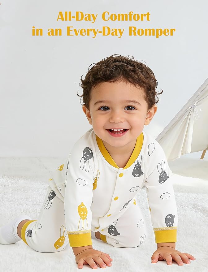 Newborn Baby Boys 2 Pack Cotton Romper Outfits Infant Long Sleeve One-Piece Toddler Button Jumpsuits