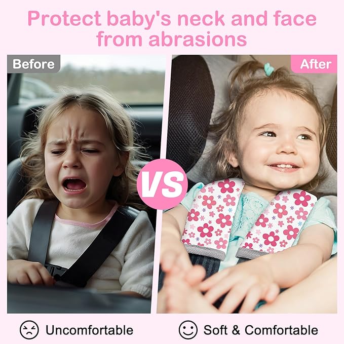 Seat Belt Cover Pad for Baby, Soft Seatbelt Cushion Covers for Kids 2Pcs Car Seat Strap Shoulder Pads for All Car Seats, Stroller, High Chair