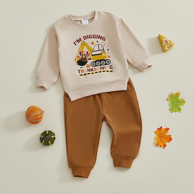 WZTYYDS Toddler Baby Boy Fall Clothes Letter Truck Long Sleeve Pullover Sweatshirt Tops Joggers Pants Set Winter Outfits