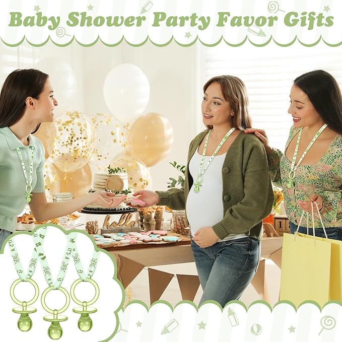 Geiserailie 36 Pcs Baby Shower Pacifiers Necklace Acrylic Pacifiers Necklace Charm Party Favors for Girls Boys Baby Shower Party Decorations Table Scatter(Green)