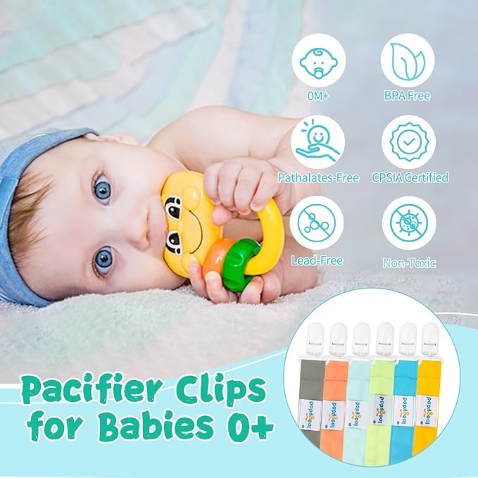 babygoal Neutral Pacifier Clips, 6 Pack Paci Holder Clip Leashes Fits for Most Pacifiers and Binkies 6PS10