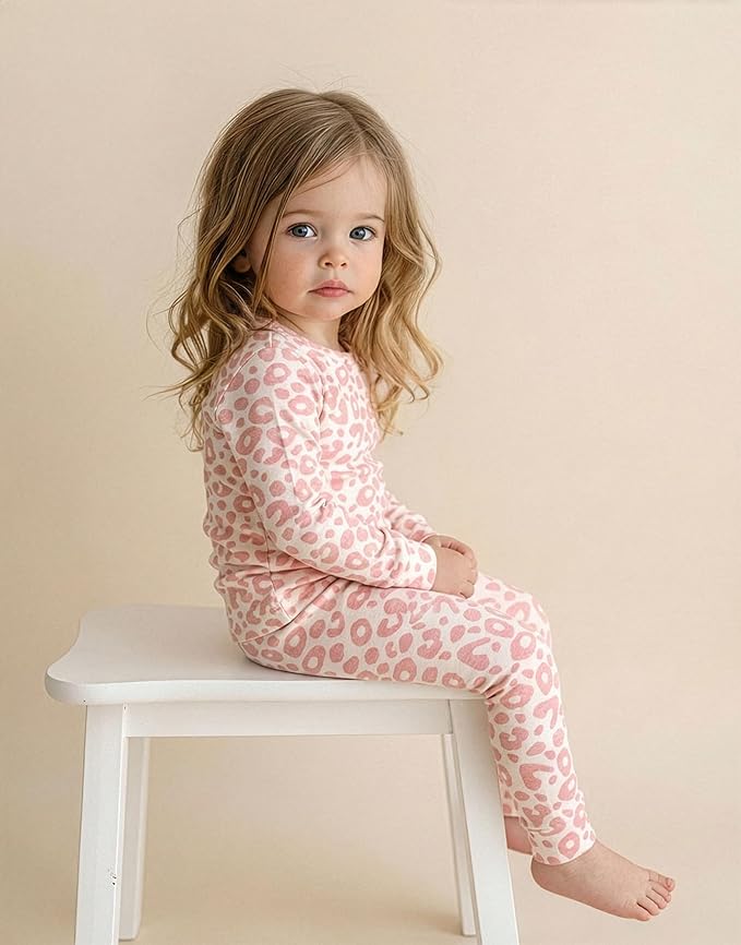 moimoln Baby Toddler Pajama Set Snug-Fit Cotton Modal Sleepwear, Leopard, Check & Solid Mix (6M-8Y, 1/2 Pack)