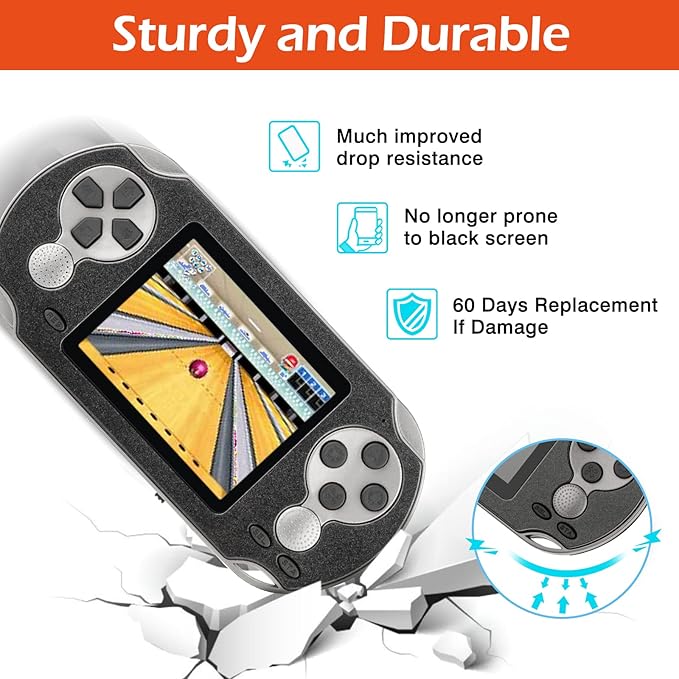 16 Bit Handheld Game for Kids Adults, 3.0'' Large Screen Preloaded 230 HD Classic Retro Video Games with USB Rechargeable Battery & 3 Game Cartridges for Birthday Gift for Kids 4-12 (Black)