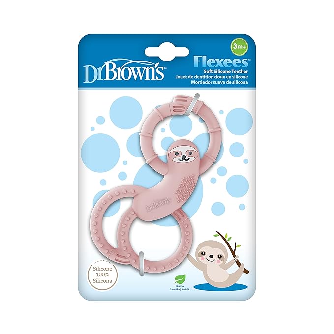 Dr. Brown's Flexees Teether, Pink Sloth, Soft 100% Silicone Baby Teether, BPA Free, 3m+, 1 Pack