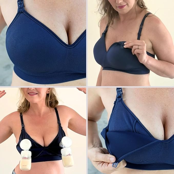 Supermom Silhouette with Removable Pads, Pumping Bra Hands Free, Adjustable Pumping & Nursing Bra for All Breast Pumps