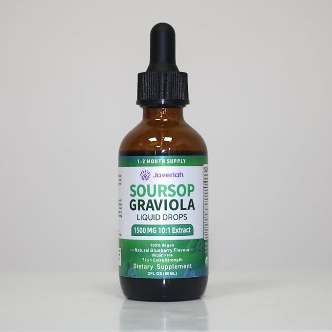 Soursop Bitters Liquid Drops Supplement with Irish Sea Moss & Turmeric for Cellular Support, Immune System Boost, Liver Health, Soursop Graviola Liquid Leaves Extract 2 Month Supply 60ML